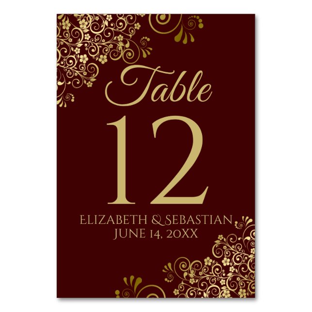Gold und Auburn Brown Elegante Wedding Tischnummer (Vorderseite)