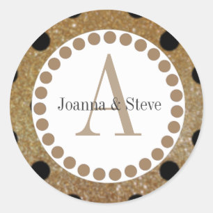 Gold und Blacb Polka Dot Moogram Sicker. Runder Aufkleber