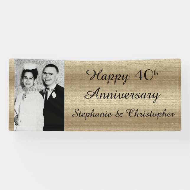 Gold und Black 40 Jahre Party Trendy Foto Banner (Horizontal)
