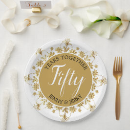 Gold und Black 50th Anniversary Paper Plate Pappteller