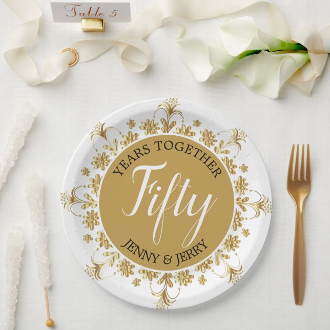 Gold und Black 50th Anniversary Paper Plate Pappteller (Hochzeit)