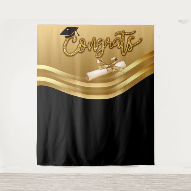 Gold- und BlacK-Abschluss-Foto-Hintergrundband Wandteppich (Vorderseite)