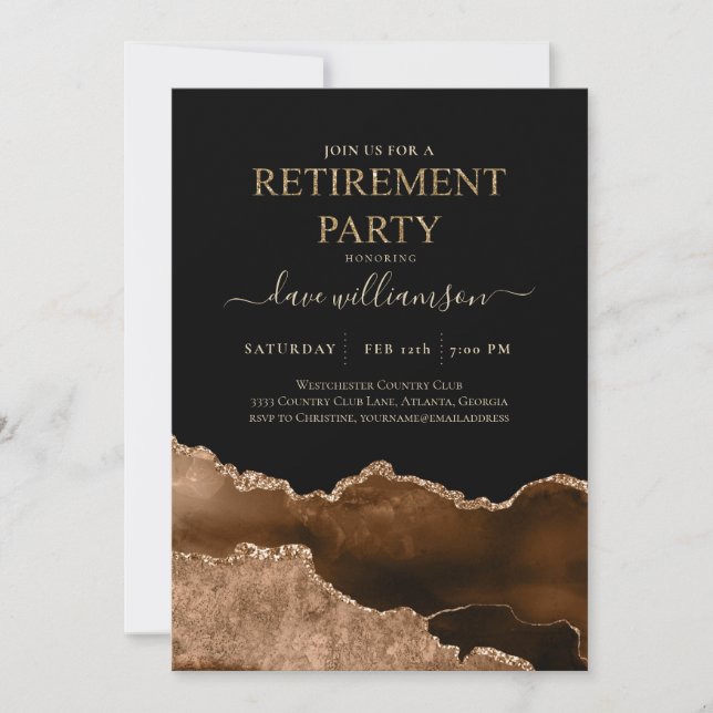 Gold und Black Agate Gemstone Retirement Party Inv Einladung (Vorderseite)