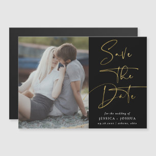 Gold- und Black-Calligraphy-Foto Magneteinladung