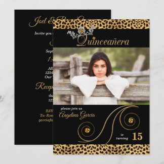 Gold und Black Cheetah Print Quinceanera Party Einladung