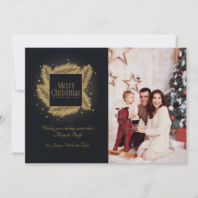 Gold und Black Christmas Foto Card Dankeskarte (Vorderseite)