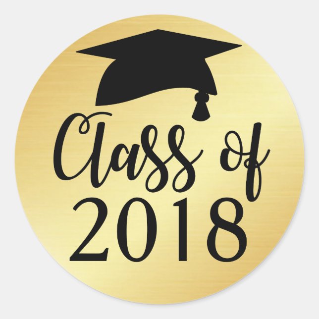 Gold und Black Class of 2018 Abschluss Gefallen Runder Aufkleber (Vorderseite)
