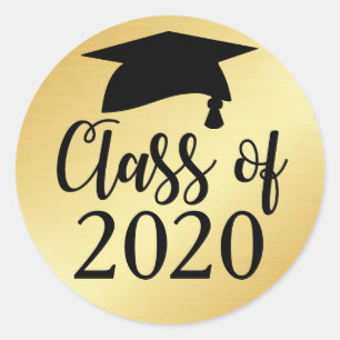 Gold und Black Class of 2020 Abschluss Gefallen Runder Aufkleber