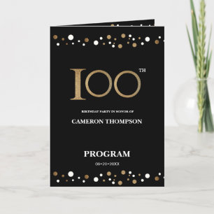 Gold und Black Confetti 100. Geburtstagsprogramm Programm