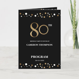 Gold und Black Confetti 80. Geburtstagsprogramm Programm