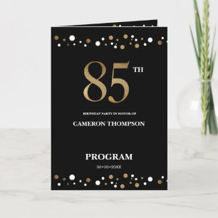 Gold und Black Confetti 85. Geburtstagsprogramm Programm