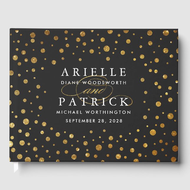 Gold und Black Confetti Foil Wedding Gästebuch (Vorderseite)