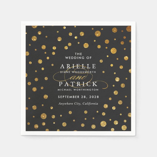 Gold und Black Confetti Foil Wedding Napkins Serviette (Vorderseite)