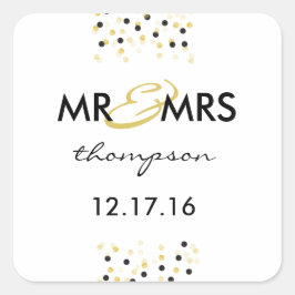 Gold und Black Confetti Mr & Mrs. Sticker