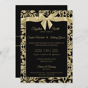 Gold und Black Damask mit Bow Wedding Einladung