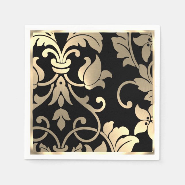 Gold und Black Damask Papier Napkins Serviette (Vorderseite)