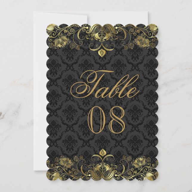 Gold- und Black-Damask-Tischnummer Einladung (Vorderseite)