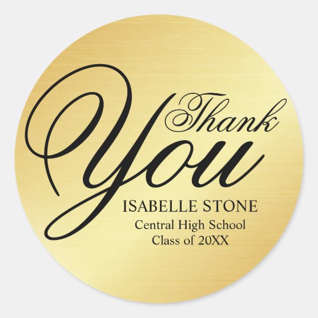 Gold und Black Danke Ihnen Abschluss Sticker (Vorderseite)