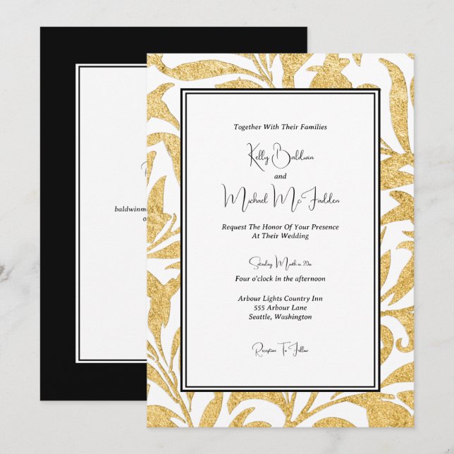 Gold und Black Elegant Style Wedding Einladung (Vorne/Hinten)