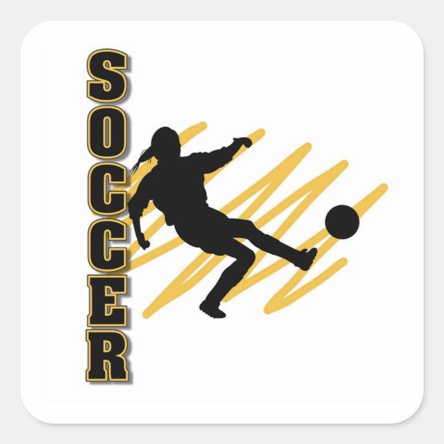 Gold und Black Female Soccer Player Quadratischer Aufkleber (Vorderseite)