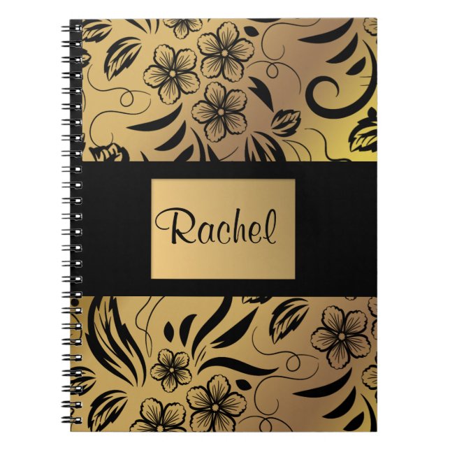 Gold- und Black Floral Gemustert Notebook - jeder  Notizblock (Vorderseite)