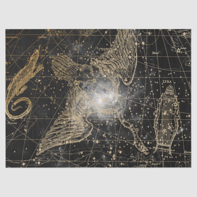 Gold und Black Galaxy Star Map Series Design 11 Seidenpapier (Vorderseite)