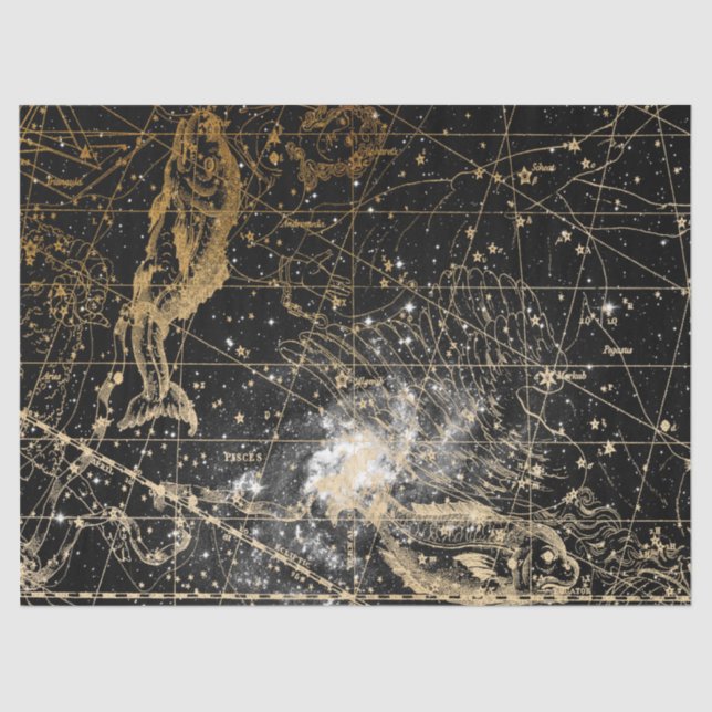 Gold und Black Galaxy Star Map Series Design 12 Seidenpapier (Vorderseite)