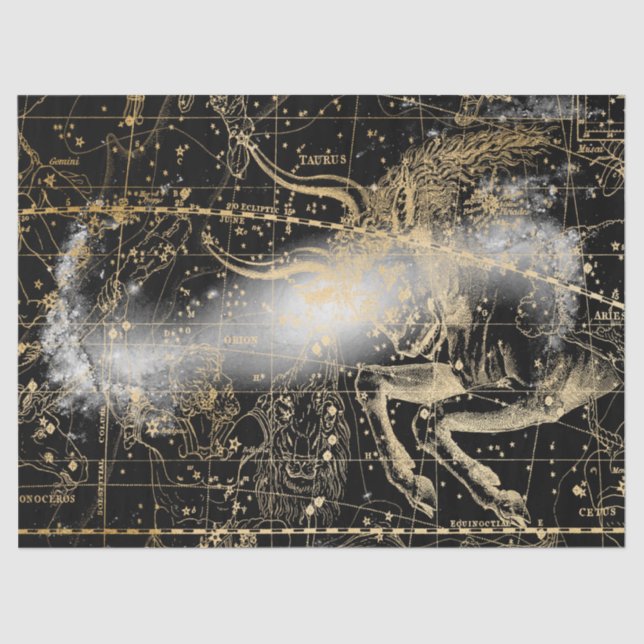 Gold und Black Galaxy Star Map Series Design 7 Seidenpapier (Vorderseite)