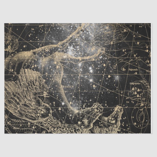 Gold und Black Galaxy Star Map Series Design 8 Seidenpapier (Vorderseite)