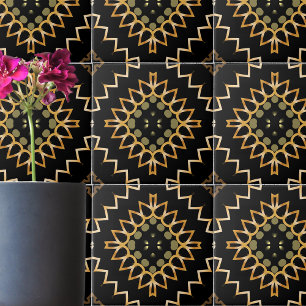 Gold und Black Geometric Ethnic Oriental Arabesque Fliese