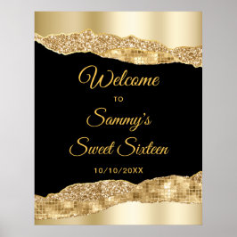 Gold und Black Glam Tränen 16 . Geburtstag Willkom Poster