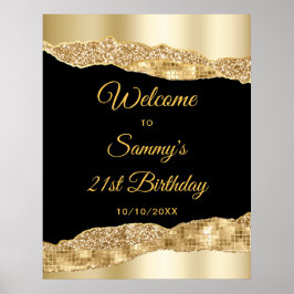 Gold und Black Glam Tränen Geburtstag Willkommen Poster