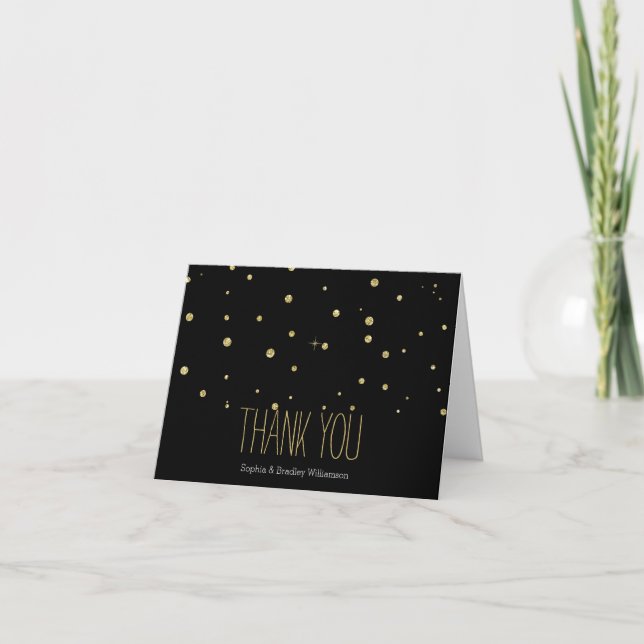 Gold und Black Glitzer Confetti Dots Vielen Dank Dankeskarte (Vorderseite)