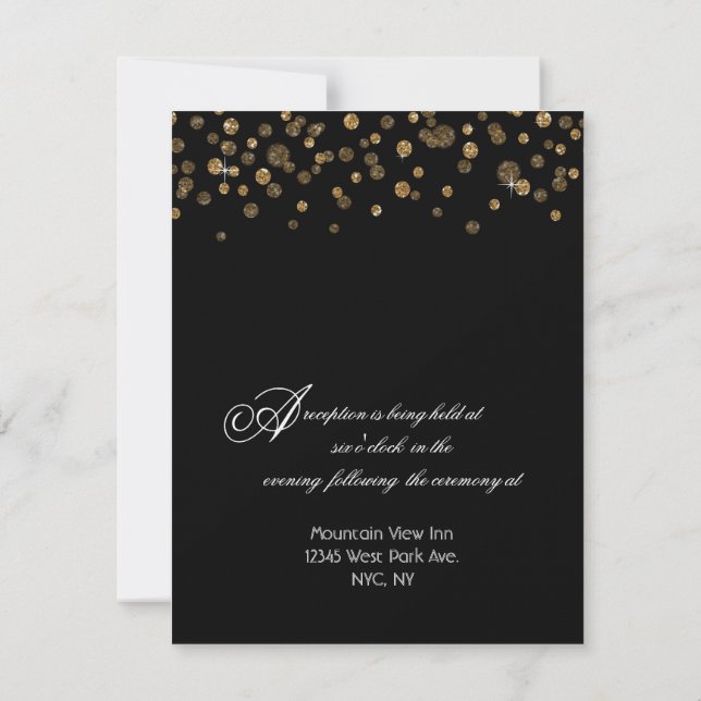 Gold und Black Glitzer Confetti Empfang Einladung (Rückseite)
