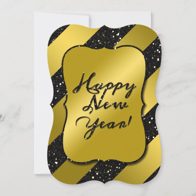 Gold und Black Happy New Year Glitzer Satin Look (Vorderseite)