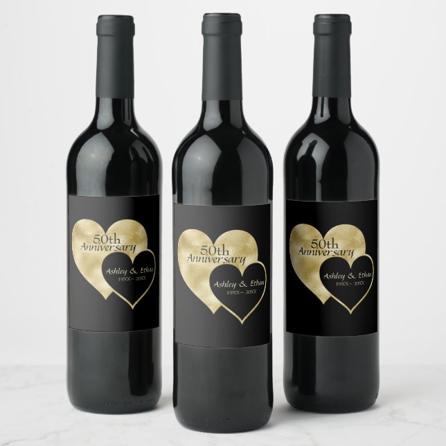 Gold und Black Hearts Weinetikett (Flaschen)
