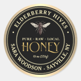 Gold- und Black Honey-Label mit Vintager Bienenkön Runder Aufkleber