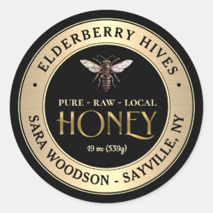 Gold- und Black Honey-Label mit Vintager Bienenkön Runder Aufkleber