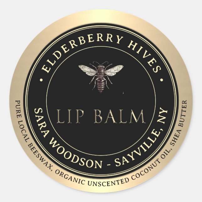 Gold und Black Honey Scented Lip Balm Queen Bee Runder Aufkleber (Vorderseite)