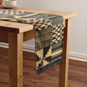 Gold und Black Kente Tuch Inspiriert Kurzer Tischläufer