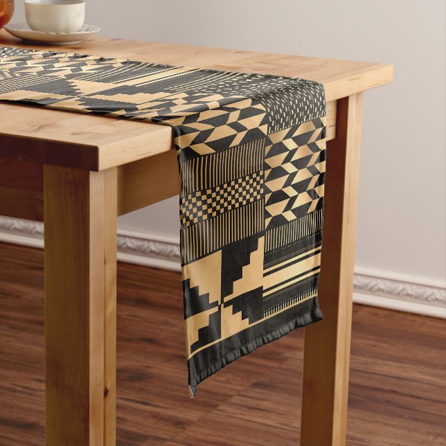 Gold und Black Kente Tuch Inspiriert Kurzer Tischläufer (Beispiel)