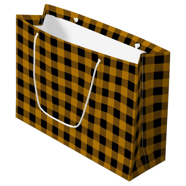 Gold und Black Lumberjack Karierte Weihnachtsgesch Große Geschenktüte (Vorderseite Schrägansicht)