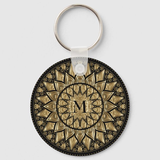 Gold und Black Mandala Schlüsselanhänger (Vorderseite)