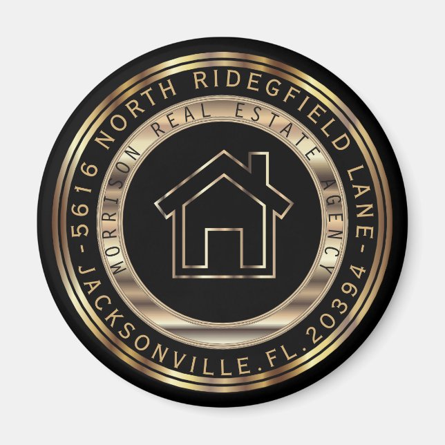 Gold und Black Metal Realtor Design Magnet (Vorne)