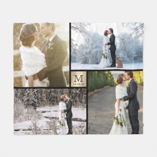 Gold und Black Monogram 4 Foto Collage Wedding Fleecedecke