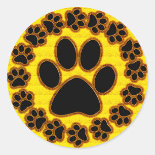 Gold- und Black Paw-Prints Runder Aufkleber