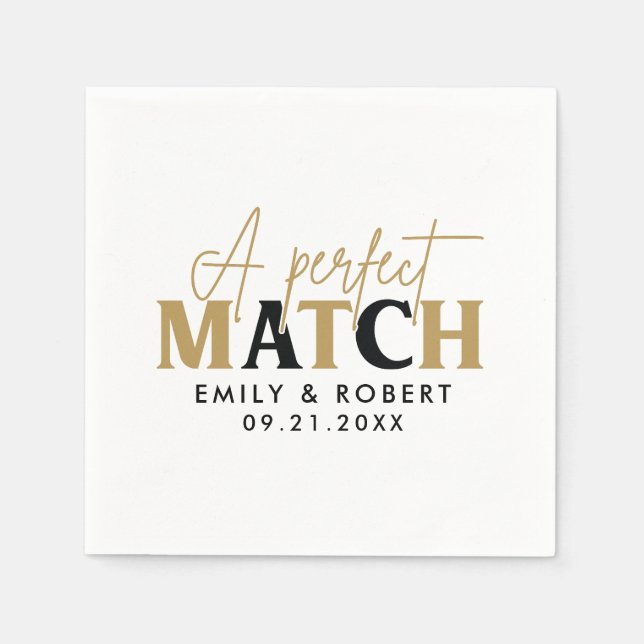 Gold und Black Perfect Match Wedding Gift Serviette (Vorderseite)