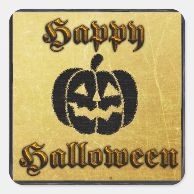 Gold- und Black Pumpkin-Halloween-Sticker Quadratischer Aufkleber (Vorderseite)