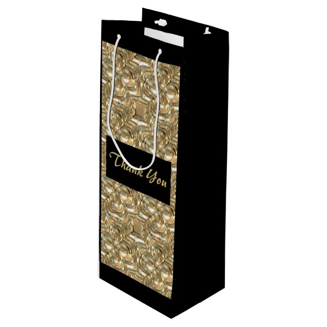 Gold und Black Tall Geschenktasche Wein Vielen Dan Geschenktüte Für Weinflaschen (Vorderseite Schrägansicht)