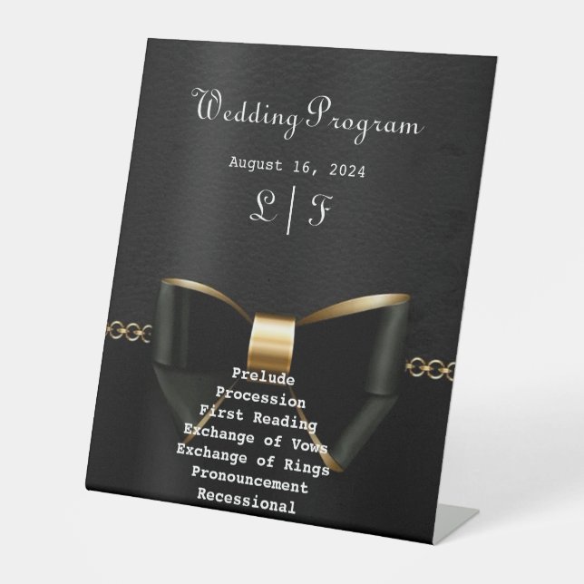 Gold- und Black Tuxedo-Hochzeitsprogramm Sockelschild (Vorderseite)